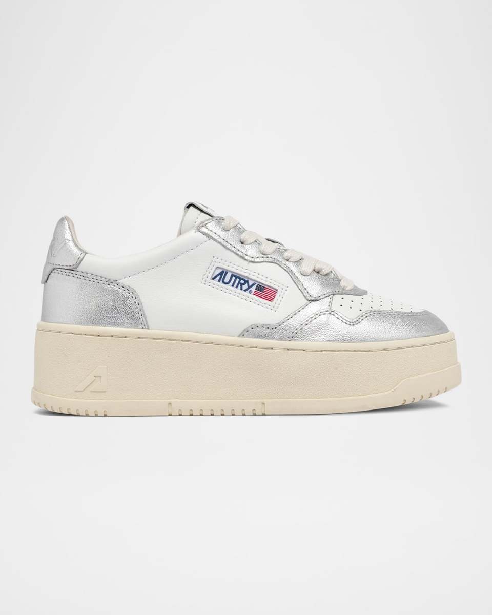 Medalist Low-Top Bicolor Leather Platform Sneakers